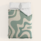 Retro Liquid Swirl Abstract Pattern in Eucalyptus Sage Green and Cream Beige Comforter Gallery Image 6