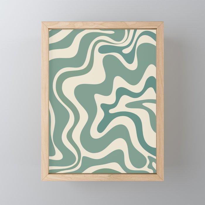 Retro Liquid Swirl Abstract Pattern in Eucalyptus Sage Green and Cream Beige Mini Art Print Gallery Image 1