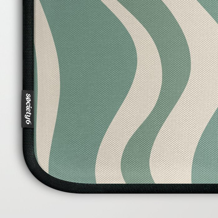 Retro Liquid Swirl Abstract Pattern in Eucalyptus Sage Green and Cream Beige Laptop Sleeve Gallery Image 3