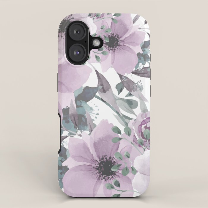 Floral Watercolor, Purple and Gray iPhone Case Gallery Image 1
