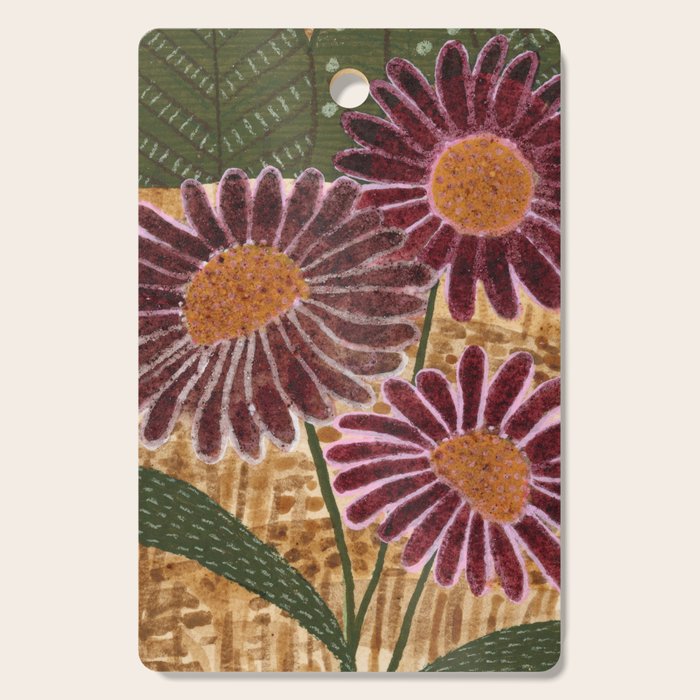 Daisies in Country Field Painting in Burgundy Red Cutting Board Gallery Image 1