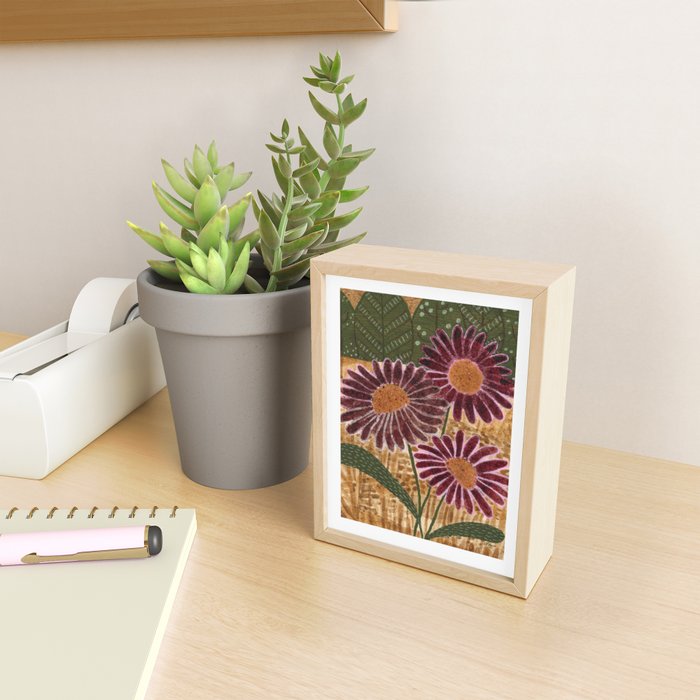 Daisies in Country Field Painting in Burgundy Red Mini Art Print Gallery Image 2