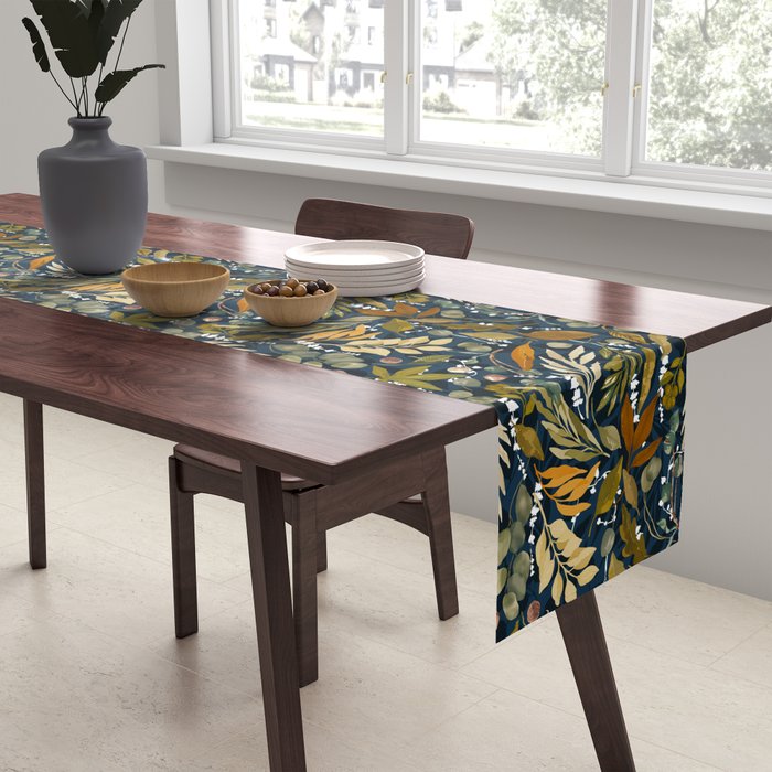 Fall leafy nature dark A Table Runner Gallery Image 2