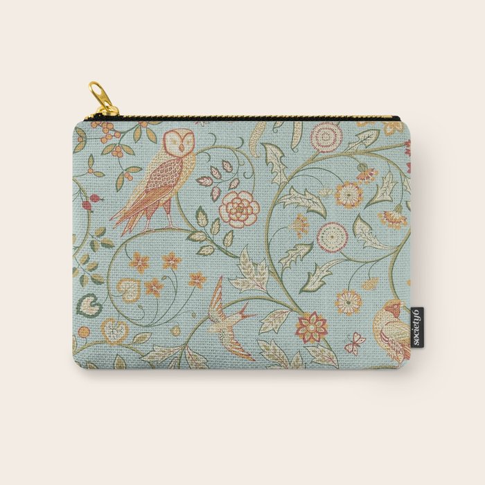 William Morris Newill Owl Art Blue Peppermint Russet Vintage Pattern Carry All Pouch Gallery Image 1