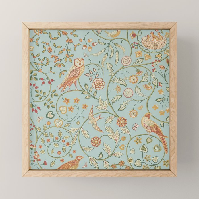 William Morris Newill Owl Art Blue Peppermint Russet Vintage Pattern Mini Art Print Gallery Image 1