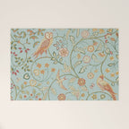 William Morris Newill Owl Art Blue Peppermint Russet Vintage Pattern Welcome Mat Gallery Image 1