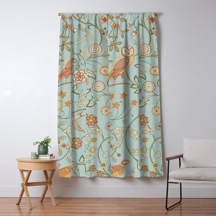 William Morris Newill Owl Art Blue Peppermint Russet Vintage Pattern Window Curtain Gallery Image 5