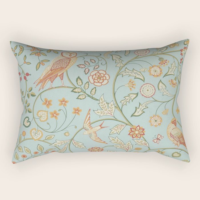 William Morris Newill Owl Art Blue Peppermint Russet Vintage Pattern Rectangular Pillow Gallery Image 2
