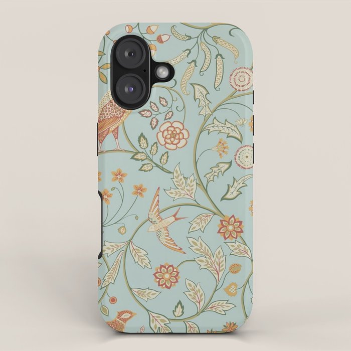 William Morris Newill Owl Art Blue Peppermint Russet Vintage Pattern iPhone Case Gallery Image 1