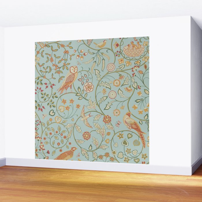 William Morris Newill Owl Art Blue Peppermint Russet Vintage Pattern Wall Mural Gallery Image 2