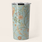 William Morris Newill Owl Art Blue Peppermint Russet Vintage Pattern Travel Mug Gallery Image 1