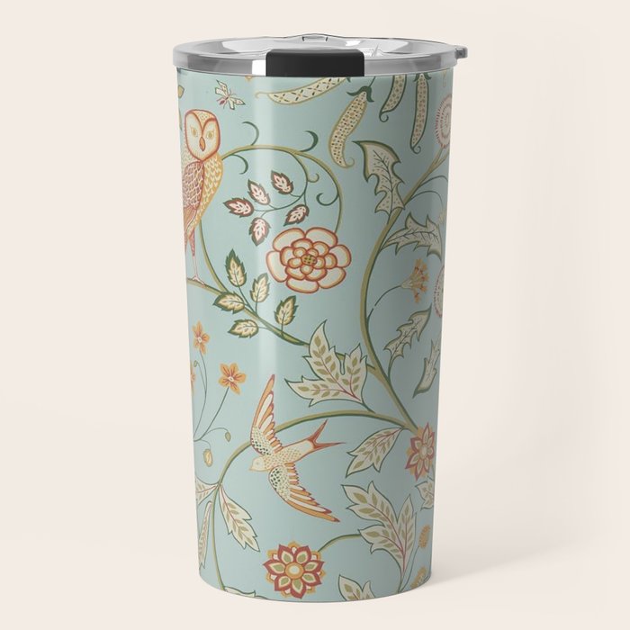 William Morris Newill Owl Art Blue Peppermint Russet Vintage Pattern Travel Mug Gallery Image 1