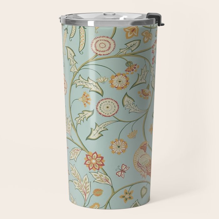 William Morris Newill Owl Art Blue Peppermint Russet Vintage Pattern Travel Mug Gallery Image 2