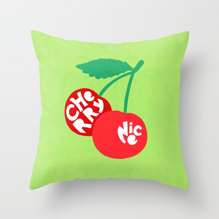 Big fruit Cherry duo with fun pun 'Cherry Nice'  Throw Pillow Gallery Image 6