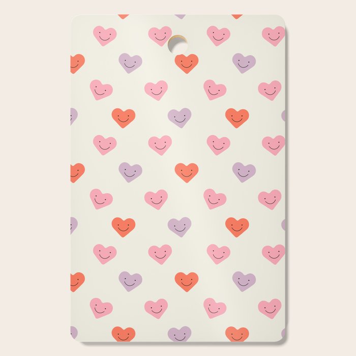 Happy love heart face doodle pattern Cutting Board Gallery Image 1