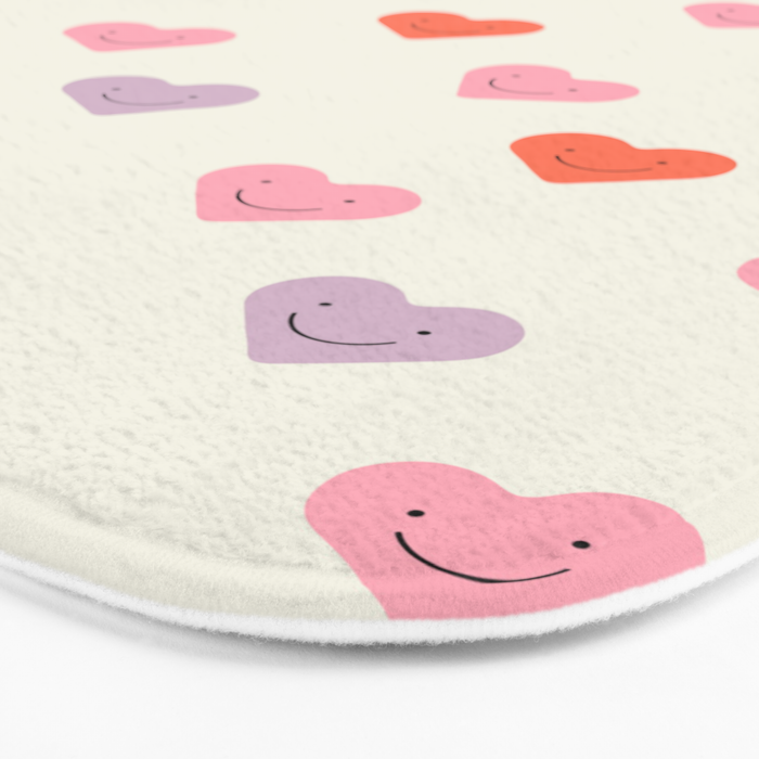 Happy love heart face doodle pattern Bath Mat Gallery Image 3