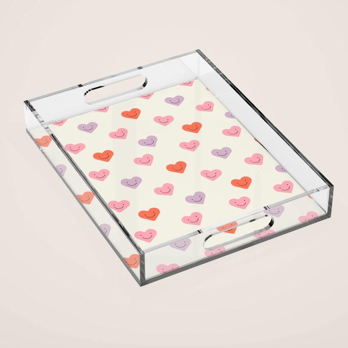 Happy love heart face doodle pattern Acrylic Tray Gallery Image 1