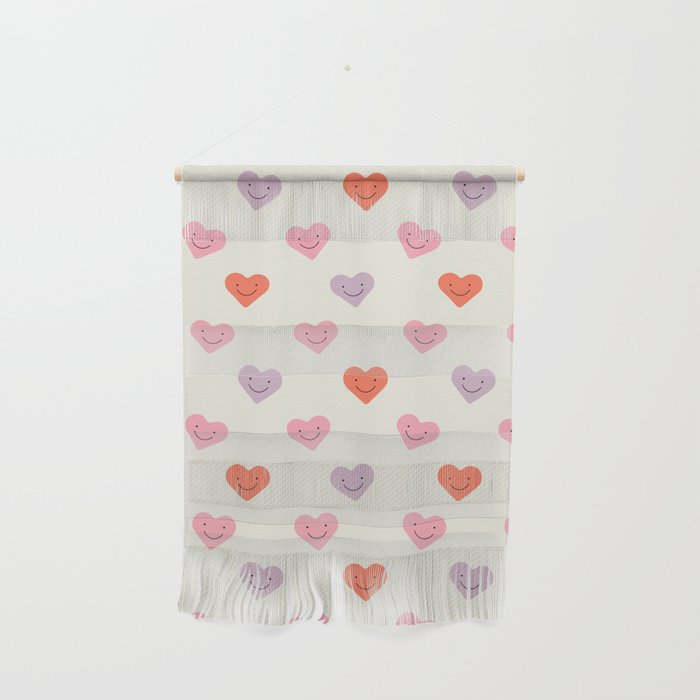 Happy love heart face doodle pattern Wall Hanging Gallery Image 1