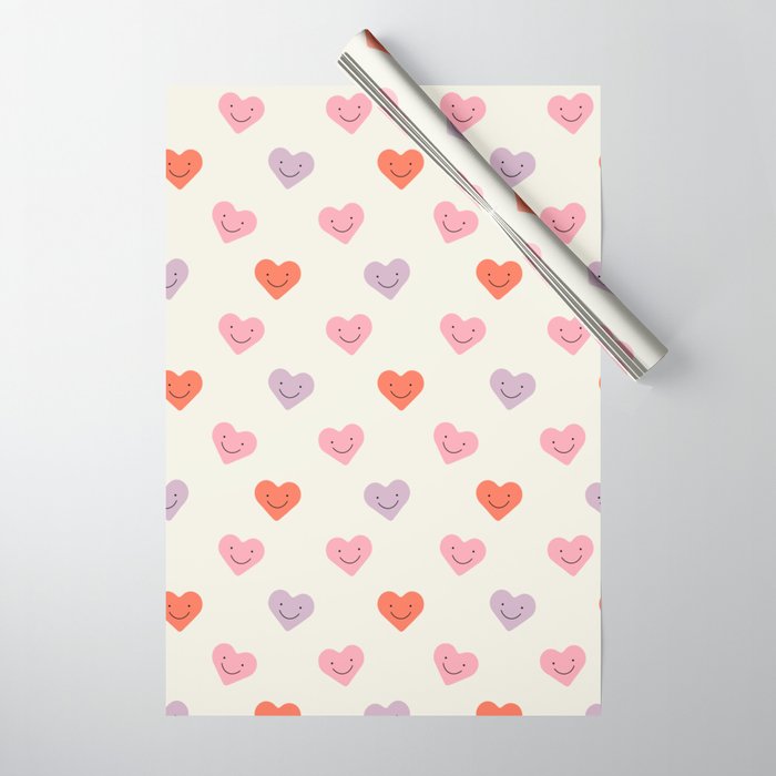 Happy love heart face doodle pattern Wrapping Paper Gallery Image 1