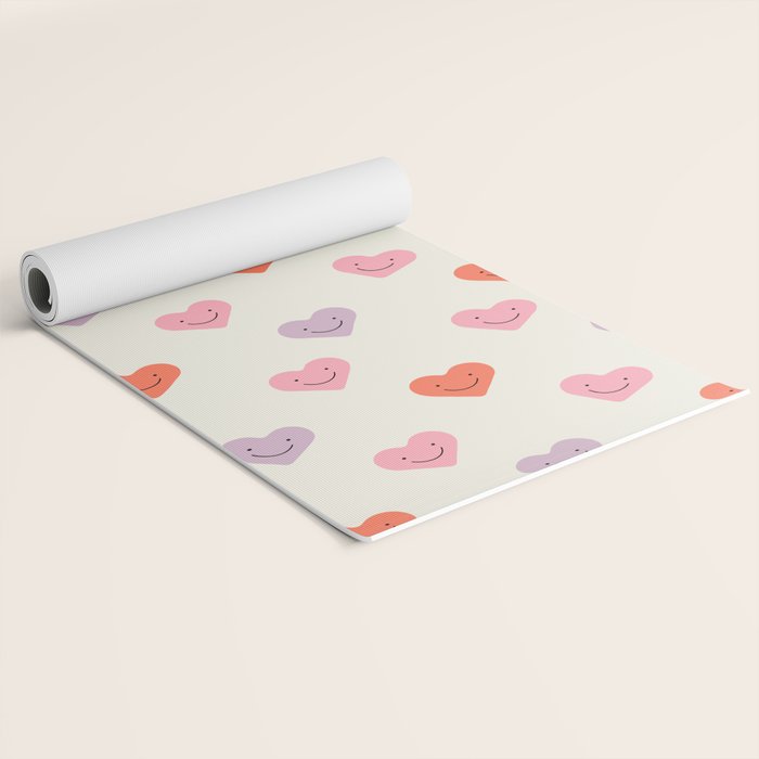 Happy love heart face doodle pattern Yoga Mat Gallery Image 2