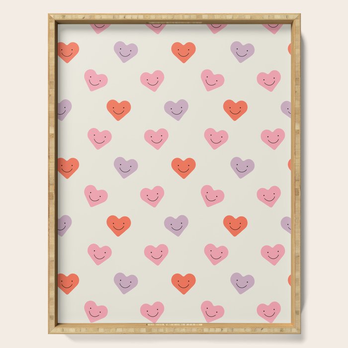 Happy love heart face doodle pattern Serving Tray Gallery Image 1