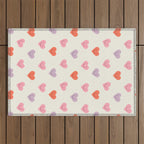 Happy love heart face doodle pattern Outdoor Rug Gallery Image 1