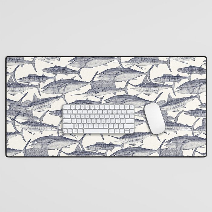 Atlantic fish blue Desk Mat Gallery Image 1