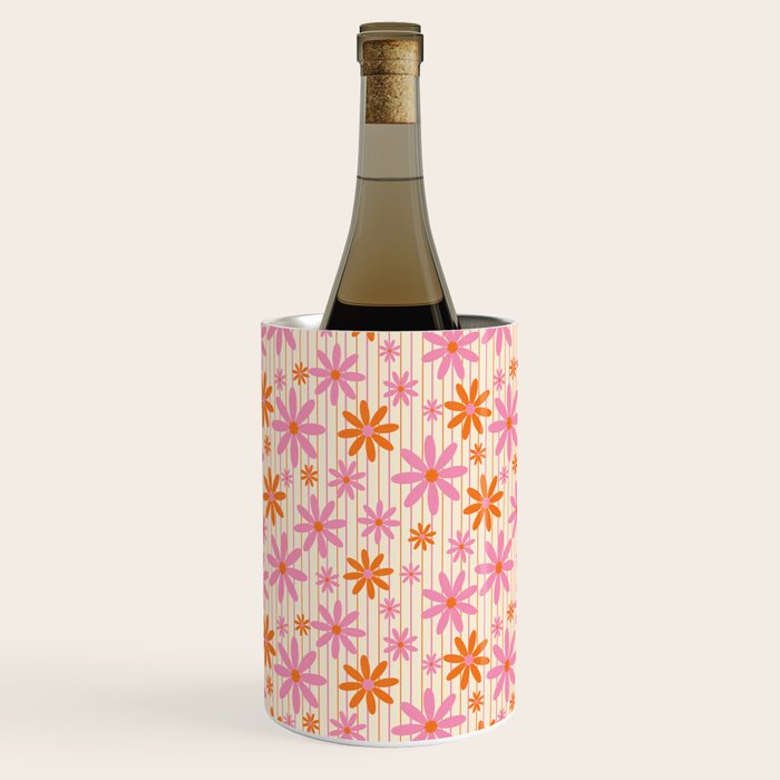  Retro 70s Groovy Daisy Pattern with Stripes, Hot Orange and Pink Wine Chiller Gallery Image 3