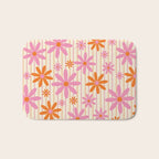  Retro 70s Groovy Daisy Pattern with Stripes, Hot Orange and Pink Bath Mat Gallery Image 1