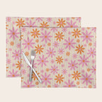  Retro 70s Groovy Daisy Pattern with Stripes, Hot Orange and Pink Placemat Gallery Image 1