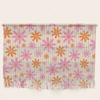  Retro 70s Groovy Daisy Pattern with Stripes, Hot Orange and Pink Wall Hanging Gallery Image 1