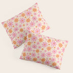  Retro 70s Groovy Daisy Pattern with Stripes, Hot Orange and Pink Pillow Sham Gallery Image 3
