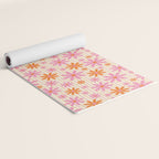  Retro 70s Groovy Daisy Pattern with Stripes, Hot Orange and Pink Yoga Mat Gallery Image 2