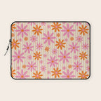  Retro 70s Groovy Daisy Pattern with Stripes, Hot Orange and Pink Laptop Sleeve Gallery Image 1