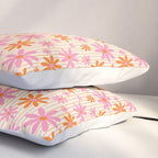  Retro 70s Groovy Daisy Pattern with Stripes, Hot Orange and Pink Pillow Sham Gallery Image 3