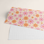  Retro 70s Groovy Daisy Pattern with Stripes, Hot Orange and Pink Wrapping Paper Gallery Image 2