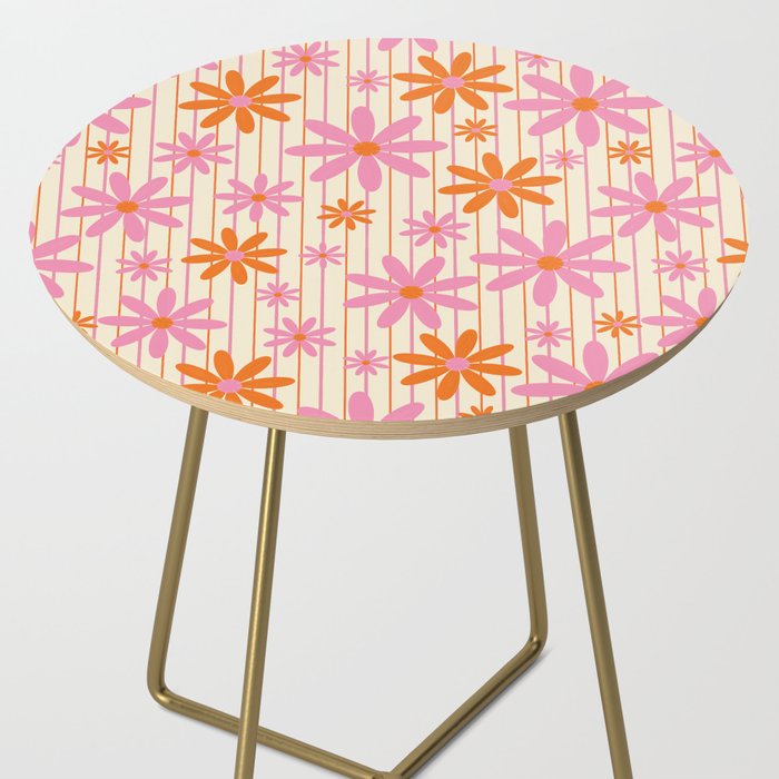  Retro 70s Groovy Daisy Pattern with Stripes, Hot Orange and Pink Side Table Gallery Image 2