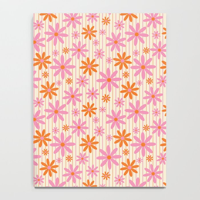  Retro 70s Groovy Daisy Pattern with Stripes, Hot Orange and Pink Notebook Gallery Image 4