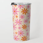  Retro 70s Groovy Daisy Pattern with Stripes, Hot Orange and Pink Travel Mug Gallery Image 3