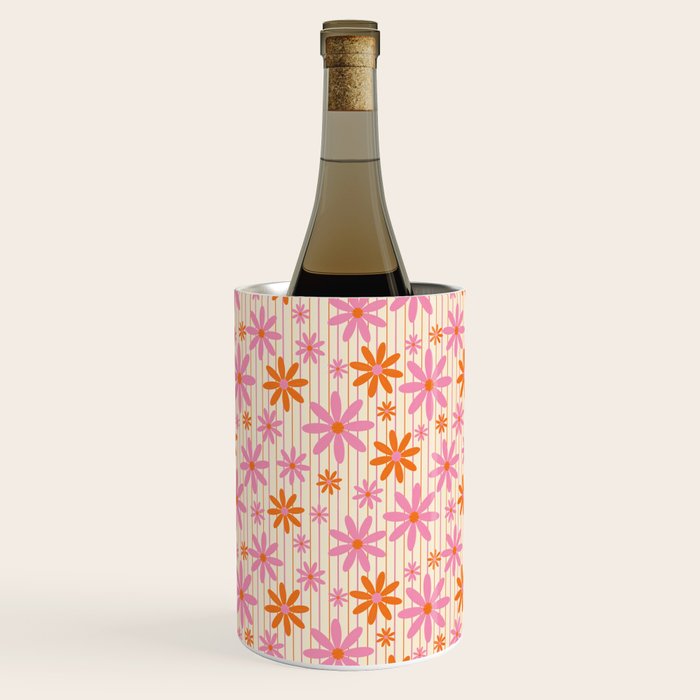  Retro 70s Groovy Daisy Pattern with Stripes, Hot Orange and Pink Wine Chiller Gallery Image 1