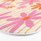  Retro 70s Groovy Daisy Pattern with Stripes, Hot Orange and Pink Bath Mat Gallery Image 3