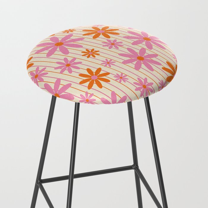  Retro 70s Groovy Daisy Pattern with Stripes, Hot Orange and Pink Stool Gallery Image 2