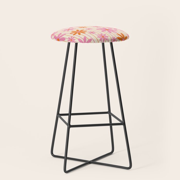  Retro 70s Groovy Daisy Pattern with Stripes, Hot Orange and Pink Stool Gallery Image 1