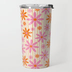  Retro 70s Groovy Daisy Pattern with Stripes, Hot Orange and Pink Travel Mug Gallery Image 2