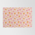  Retro 70s Groovy Daisy Pattern with Stripes, Hot Orange and Pink Rug Gallery Image 2