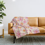  Retro 70s Groovy Daisy Pattern with Stripes, Hot Orange and Pink Throw Blanket Gallery Image 1