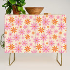  Retro 70s Groovy Daisy Pattern with Stripes, Hot Orange and Pink Credenza Gallery Image 1