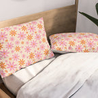  Retro 70s Groovy Daisy Pattern with Stripes, Hot Orange and Pink Pillow Sham Gallery Image 2
