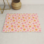  Retro 70s Groovy Daisy Pattern with Stripes, Hot Orange and Pink Rug Gallery Image 1