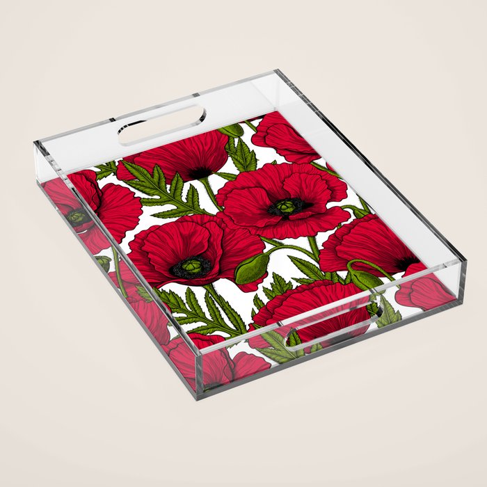 Red Poppy garden 2 Acrylic Tray